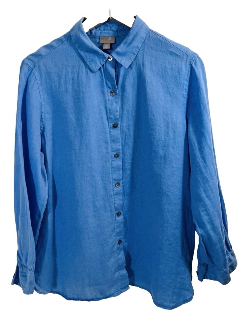 J. Jill Bright Blue 100% Linen Button-Down Shirt